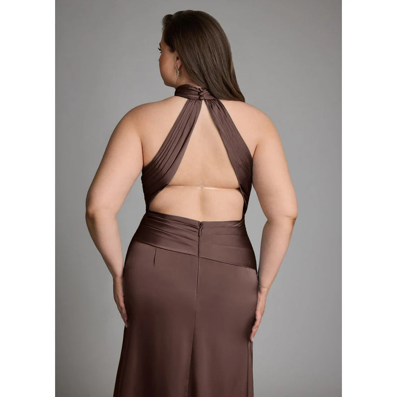 Gracelynn Sheath Halter Stretch Satin Bridesmaid Dress in Ganache - additional view 18