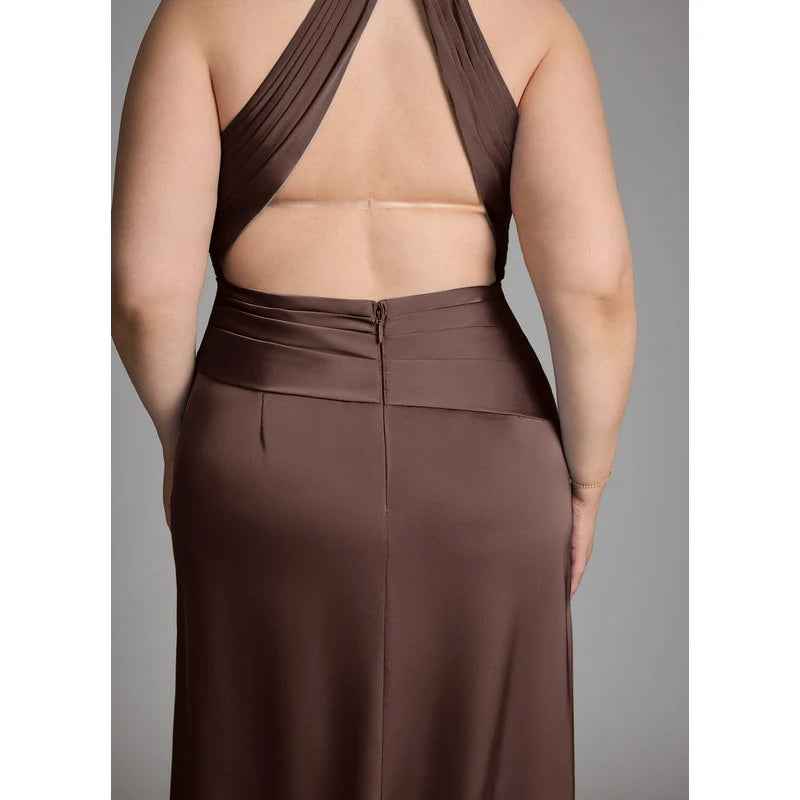 Gracelynn Sheath Halter Stretch Satin Bridesmaid Dress in Ganache - additional view 19