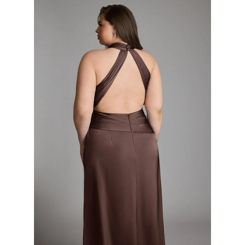 Gracelynn Sheath Halter Stretch Satin Bridesmaid Dress in Ganache - additional view 20