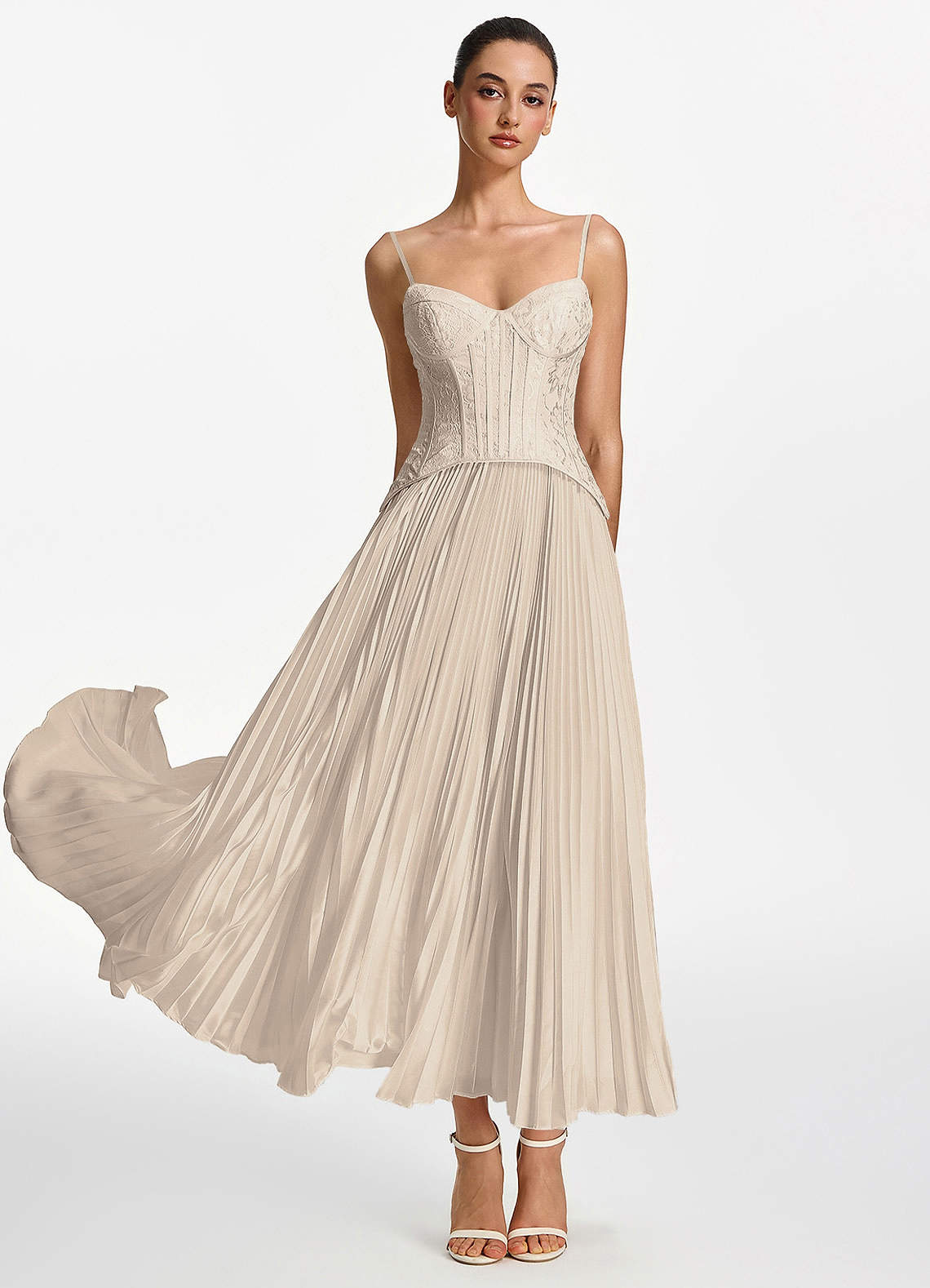 Isolde A-Line Corset Lace Satin Prom Dress in black