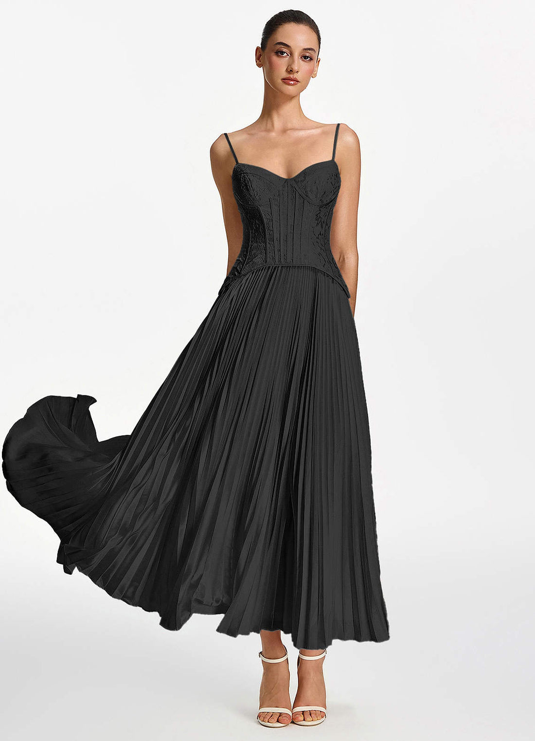 Isolde A-Line Corset Lace Satin Prom Dress in black