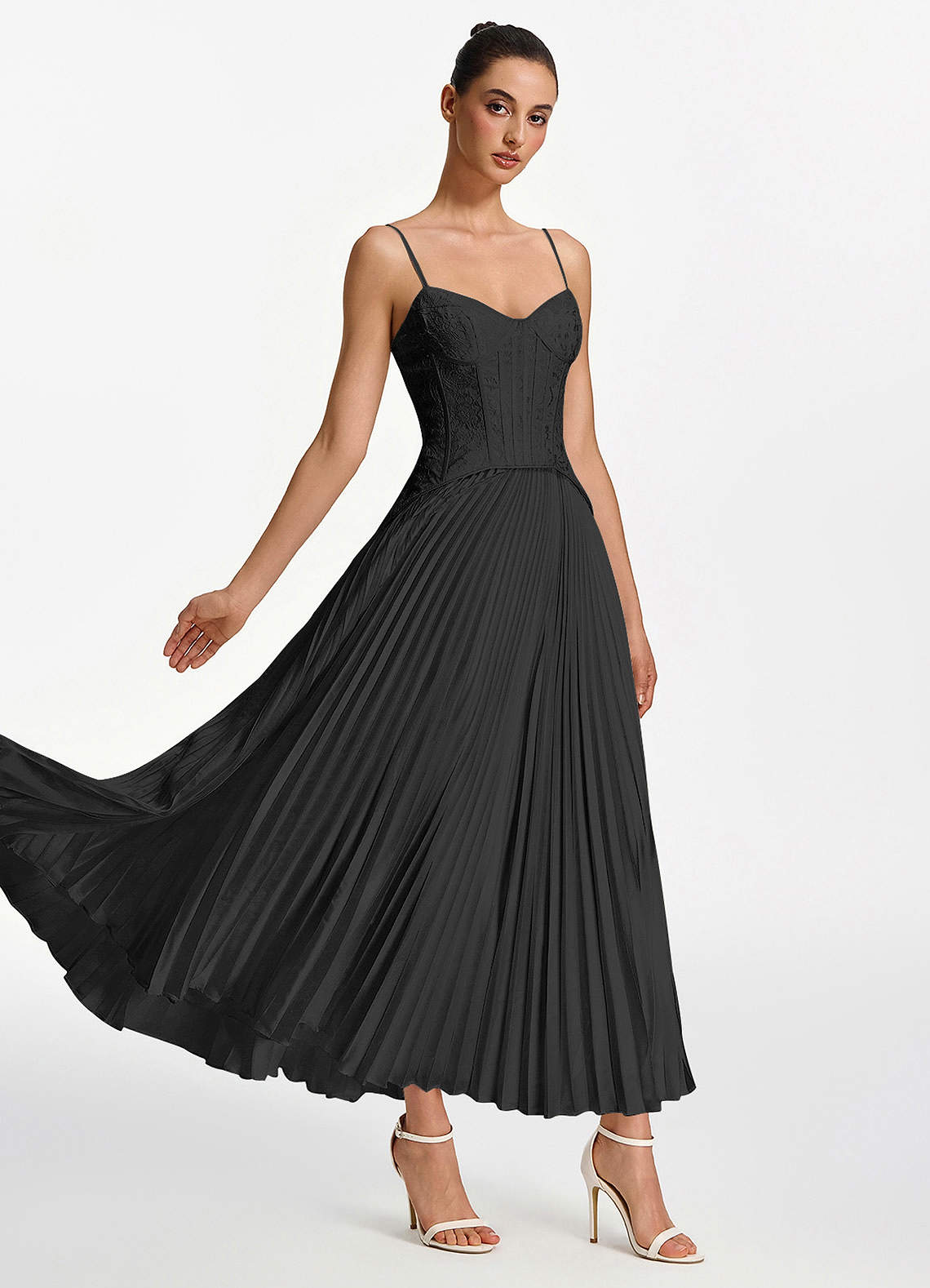 Isolde A-Line Corset Lace Satin Prom Dress in black