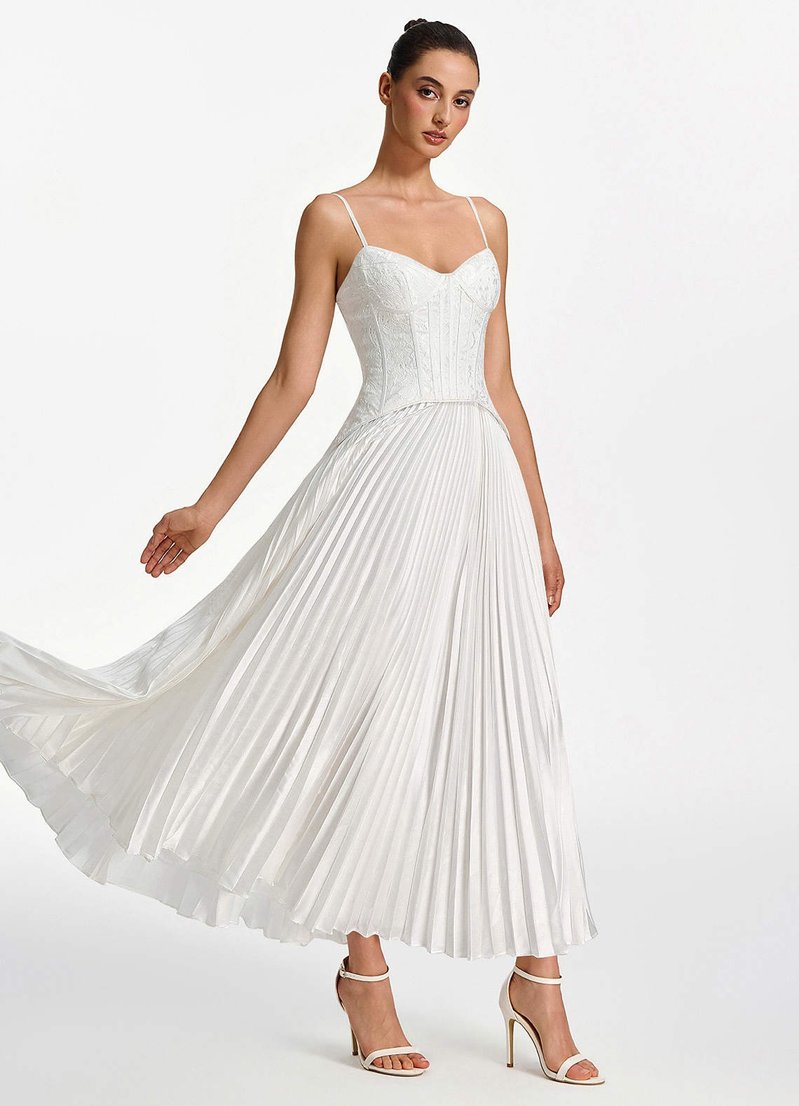 Isolde A-Line Corset Lace Satin Prom Dress in white