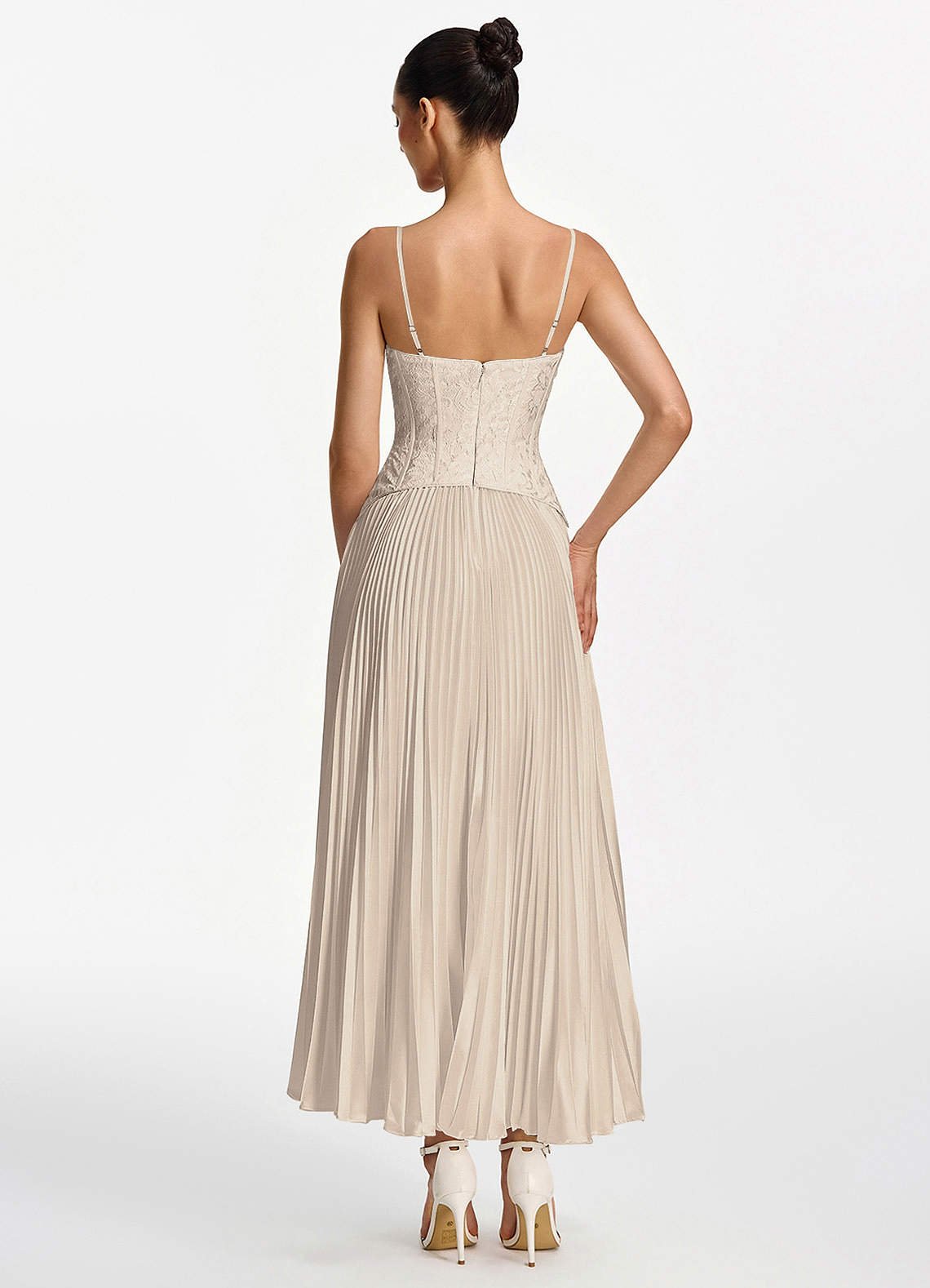 Isolde A-Line Corset Lace Satin Prom Dress in champagne