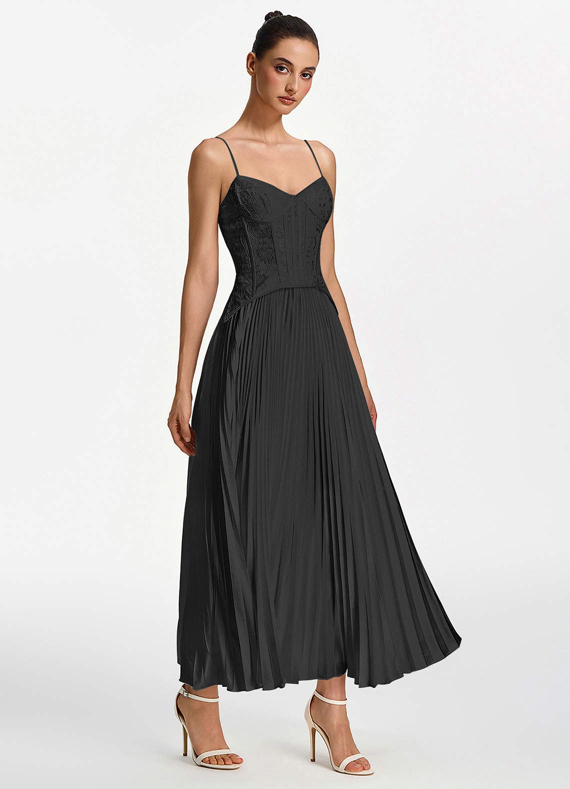 Isolde A-Line Corset Lace Satin Prom Dress in black
