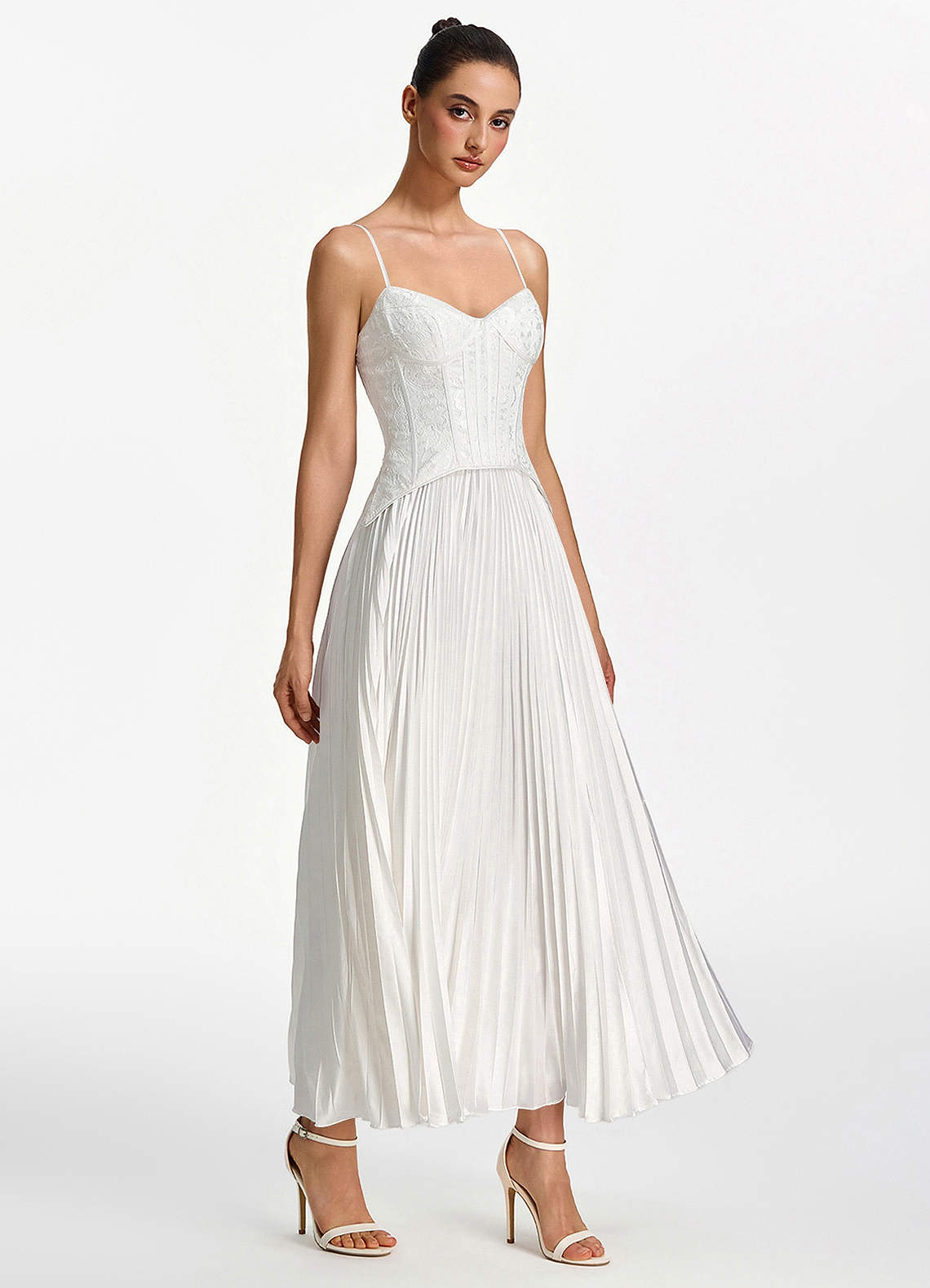 Isolde A-Line Corset Lace Satin Prom Dress in white