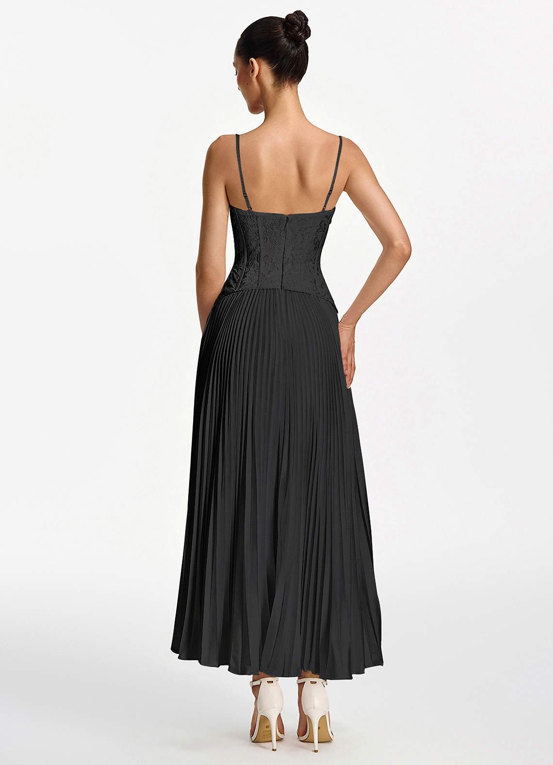 Isolde A-Line Corset Lace Satin Prom Dress in black