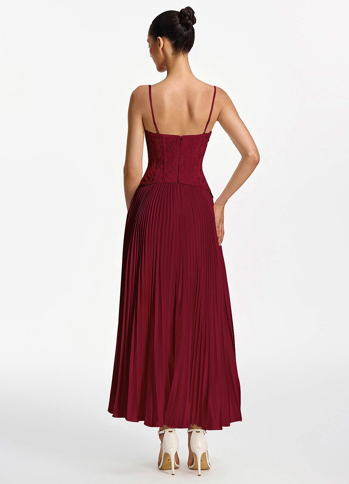 Isolde A-Line Corset Lace Satin Prom Dress in Burgundy