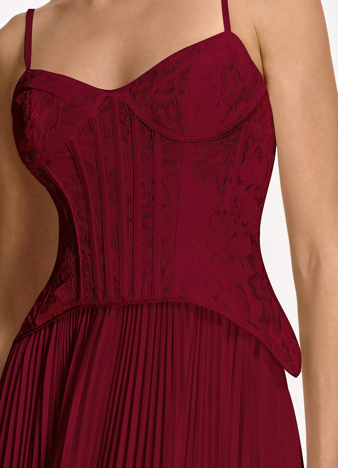 Isolde A-Line Corset Lace Satin Prom Dress in Burgundy