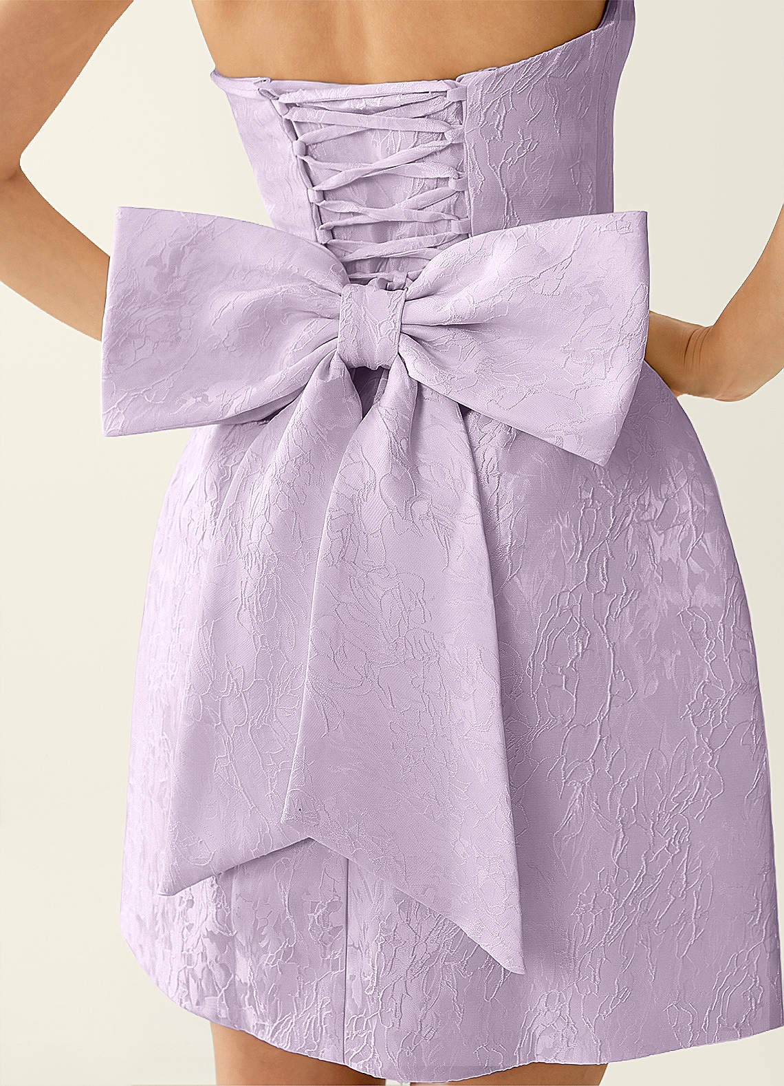 Hadleigh Fit-and-Flare Mini Strapless Jacquard Prom Dress in Light Purple