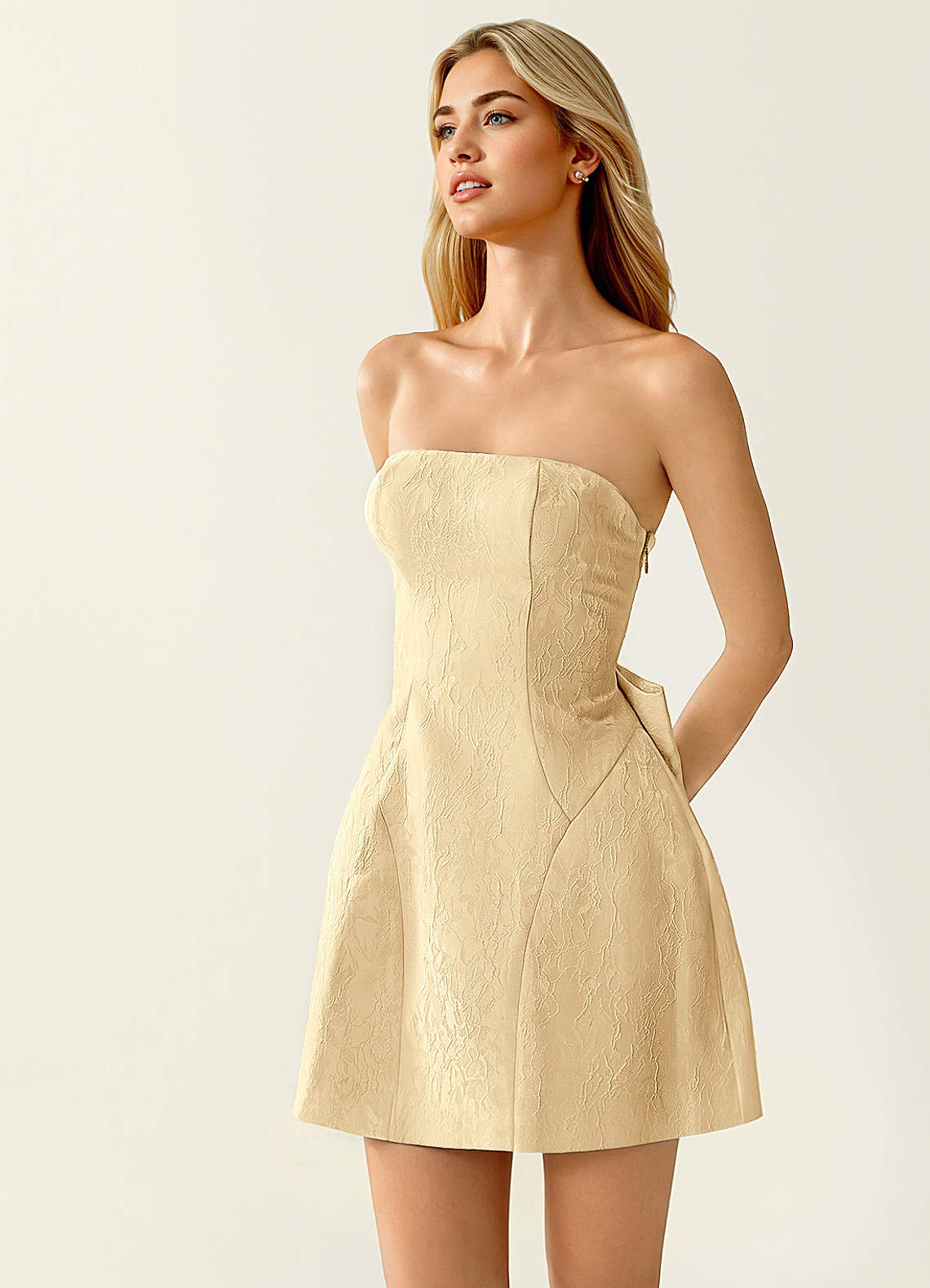 Hadleigh Fit-and-Flare Mini Strapless Jacquard Prom Dress in Orange