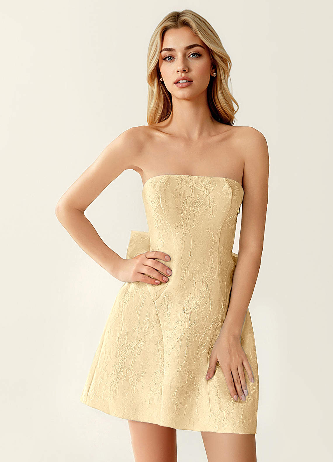 Hadleigh Fit-and-Flare Mini Strapless Jacquard Prom Dress in Orange