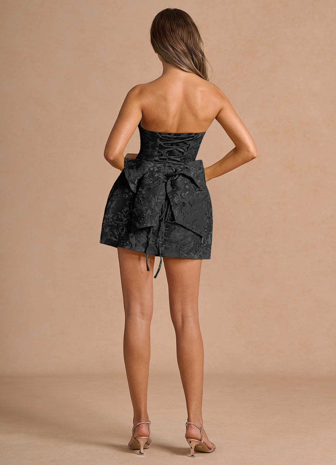 Hadleigh Fit-and-Flare Mini Strapless Jacquard Prom Dress in Black