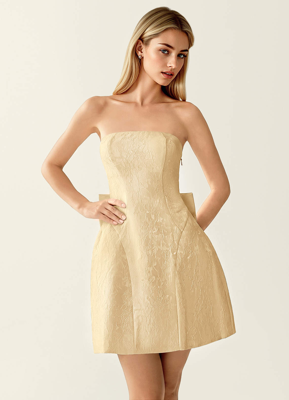 Hadleigh Fit-and-Flare Mini Strapless Jacquard Prom Dress in Sage