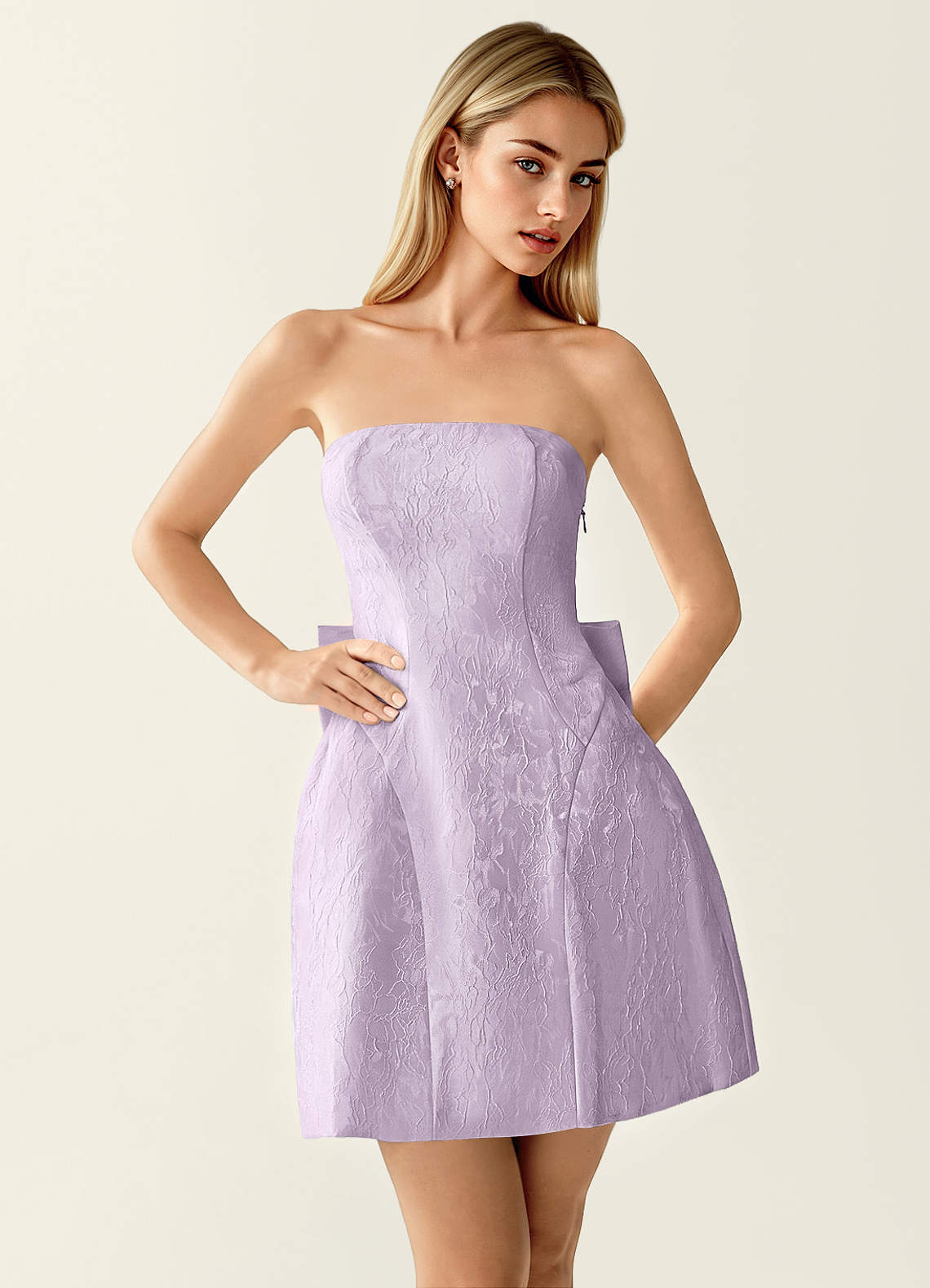 Hadleigh Fit-and-Flare Mini Strapless Jacquard Prom Dress in Sage