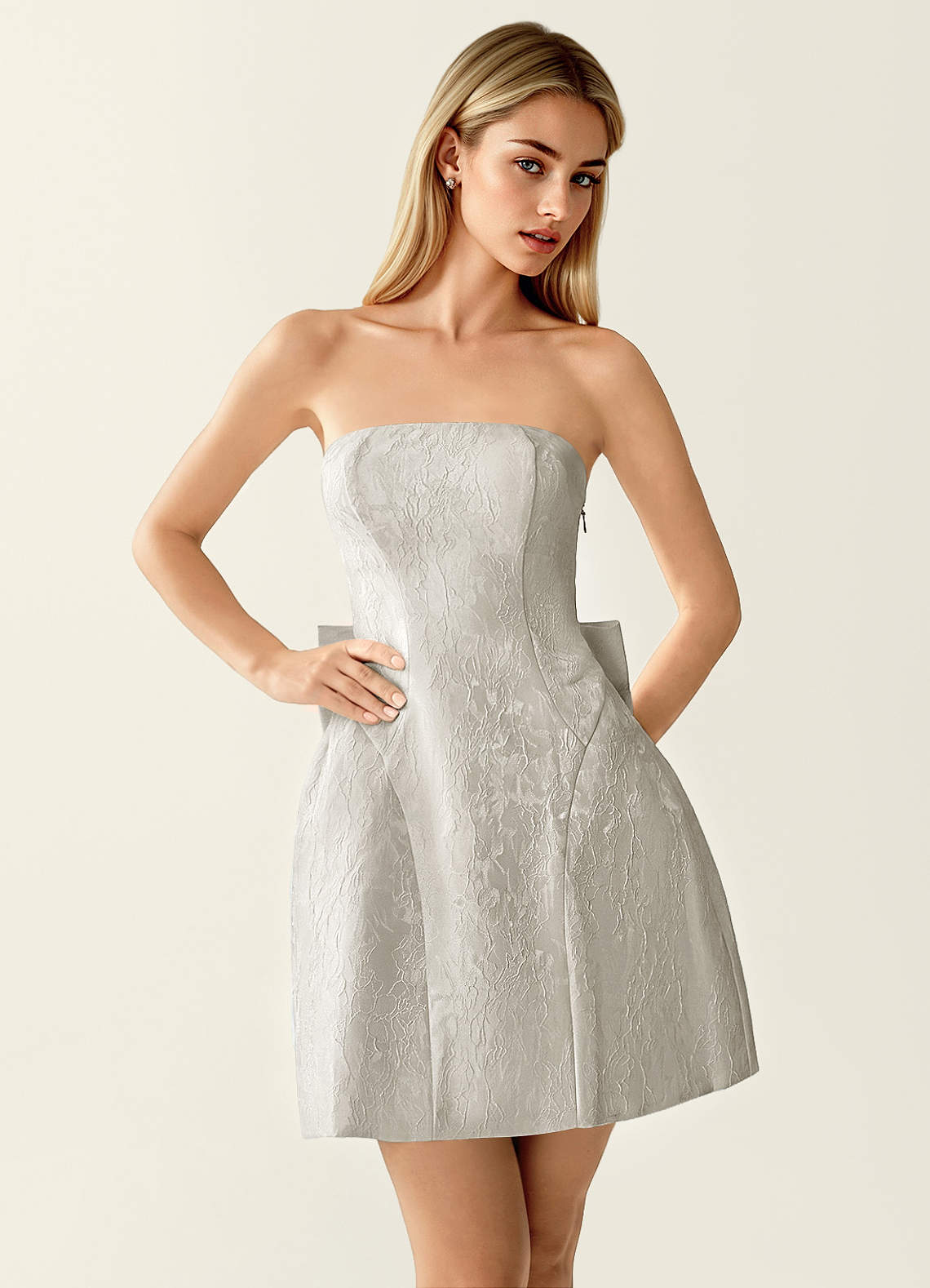 Hadleigh Fit-and-Flare Mini Strapless Jacquard Prom Dress in Sage