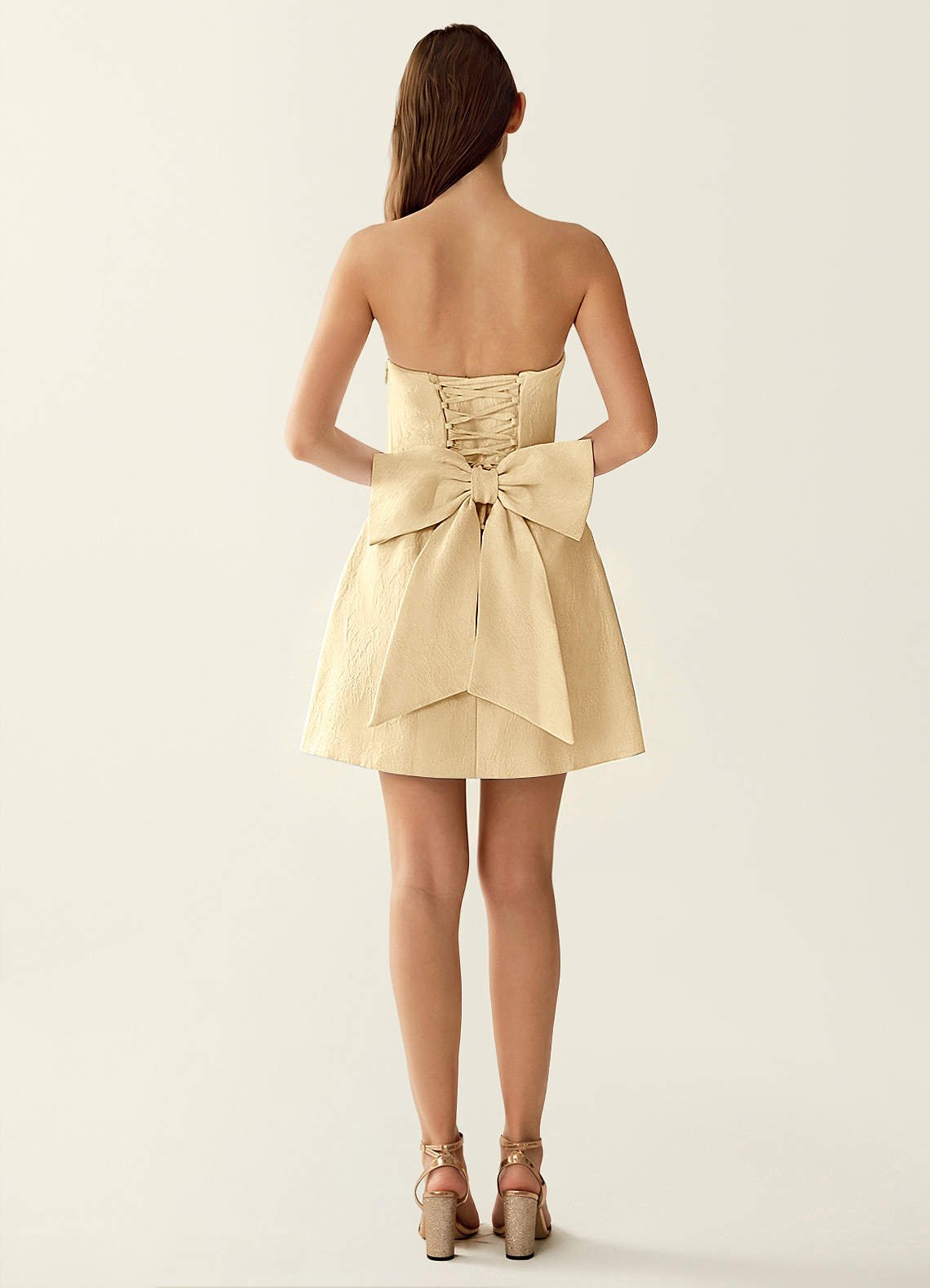 Hadleigh Fit-and-Flare Mini Strapless Jacquard Prom Dress in Orange