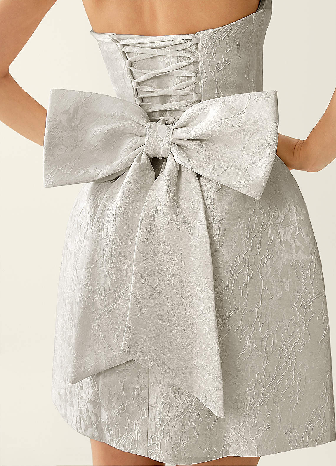 Hadleigh Fit-and-Flare Mini Strapless Jacquard Prom Dress in Light Grayt
