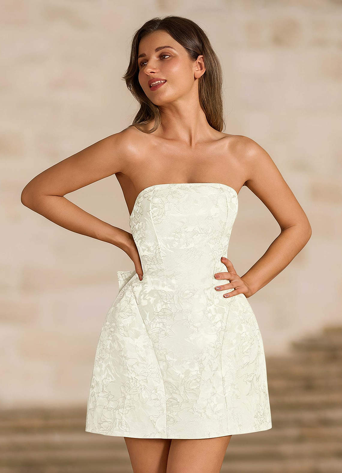 Hadleigh Fit-and-Flare Mini Strapless Jacquard Prom Dress in Sage