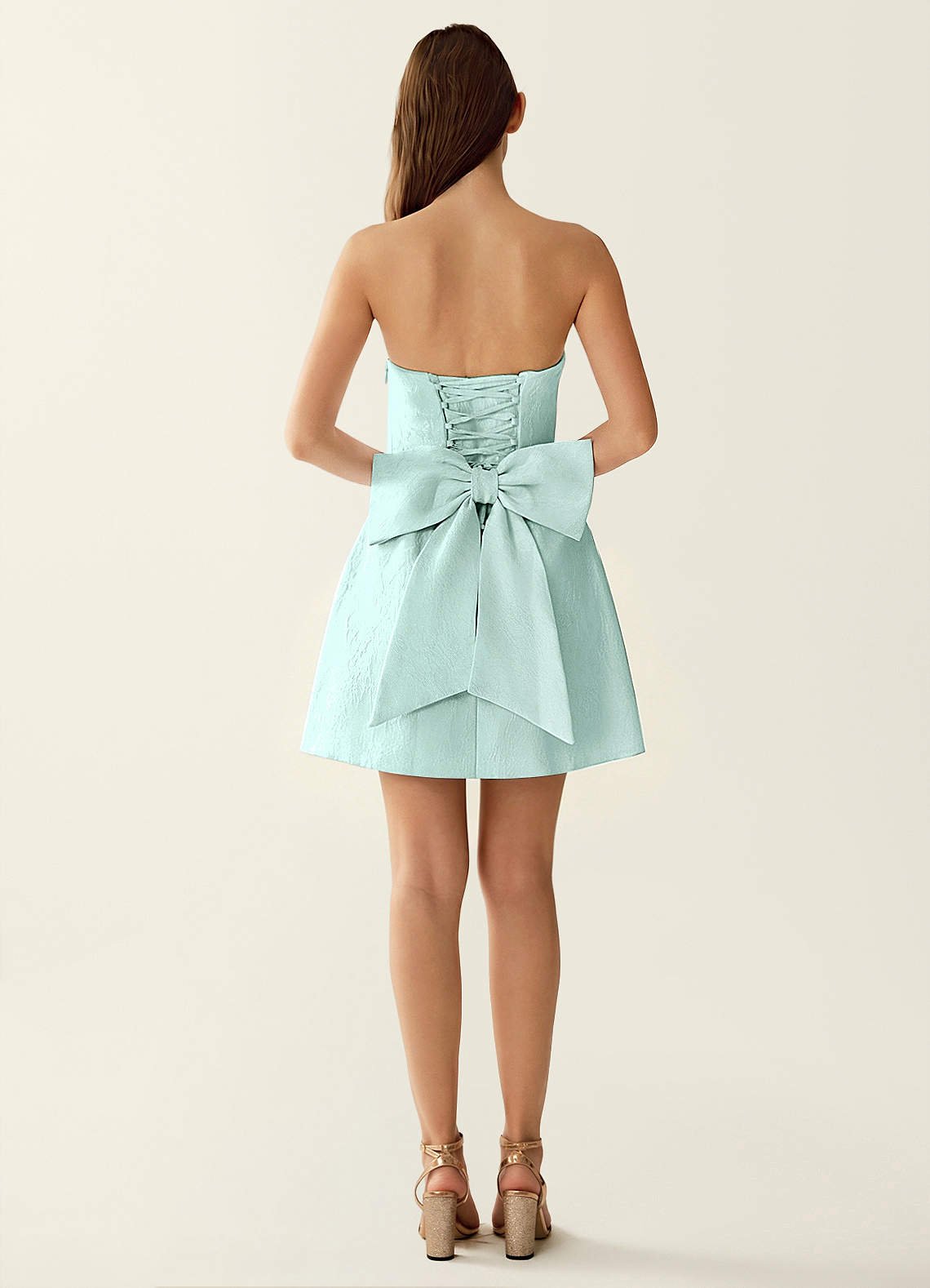 Hadleigh Fit-and-Flare Mini Strapless Jacquard Prom Dress in Mint Green