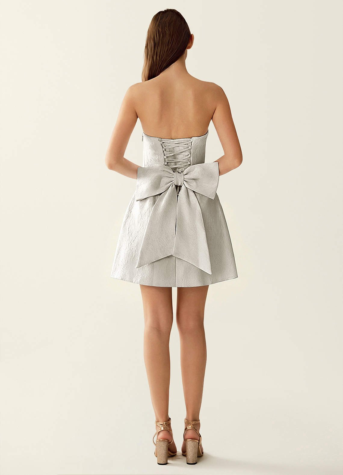 Hadleigh Fit-and-Flare Mini Strapless Jacquard Prom Dress in Light Grayt