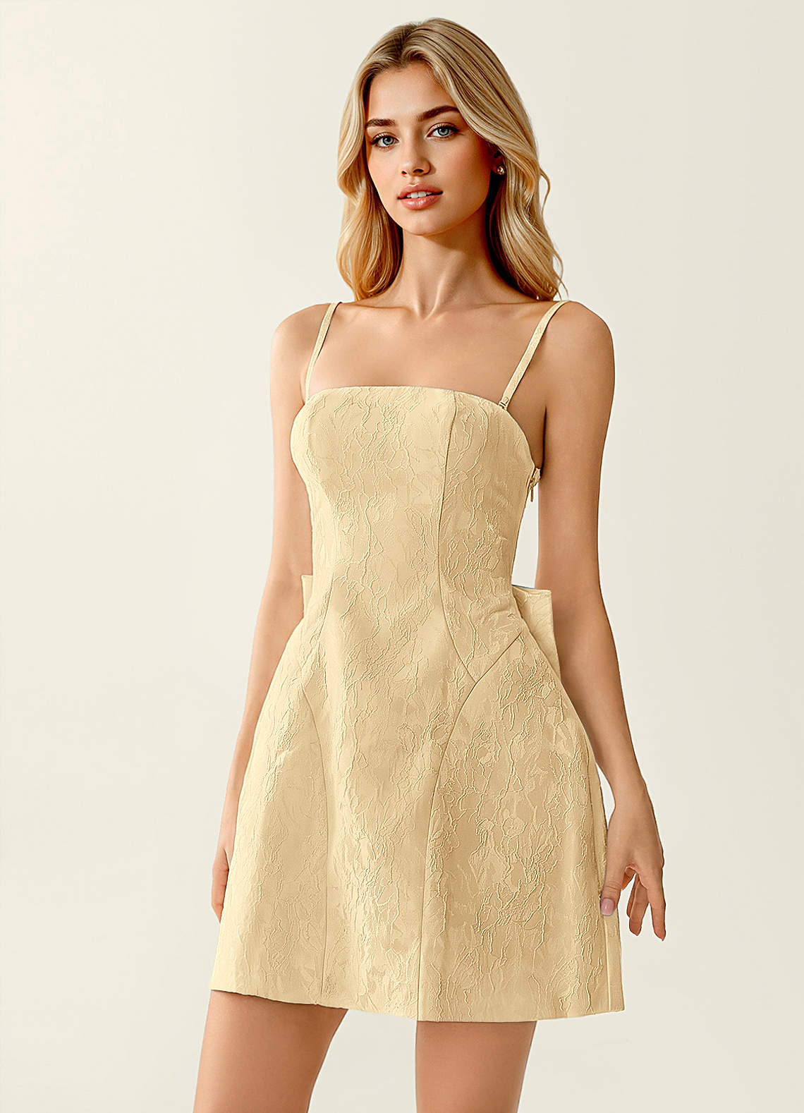 Hadleigh Fit-and-Flare Mini Strapless Jacquard Prom Dress in Orange