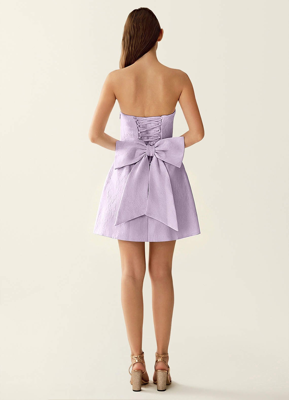 Hadleigh Fit-and-Flare Mini Strapless Jacquard Prom Dress in Light Purple