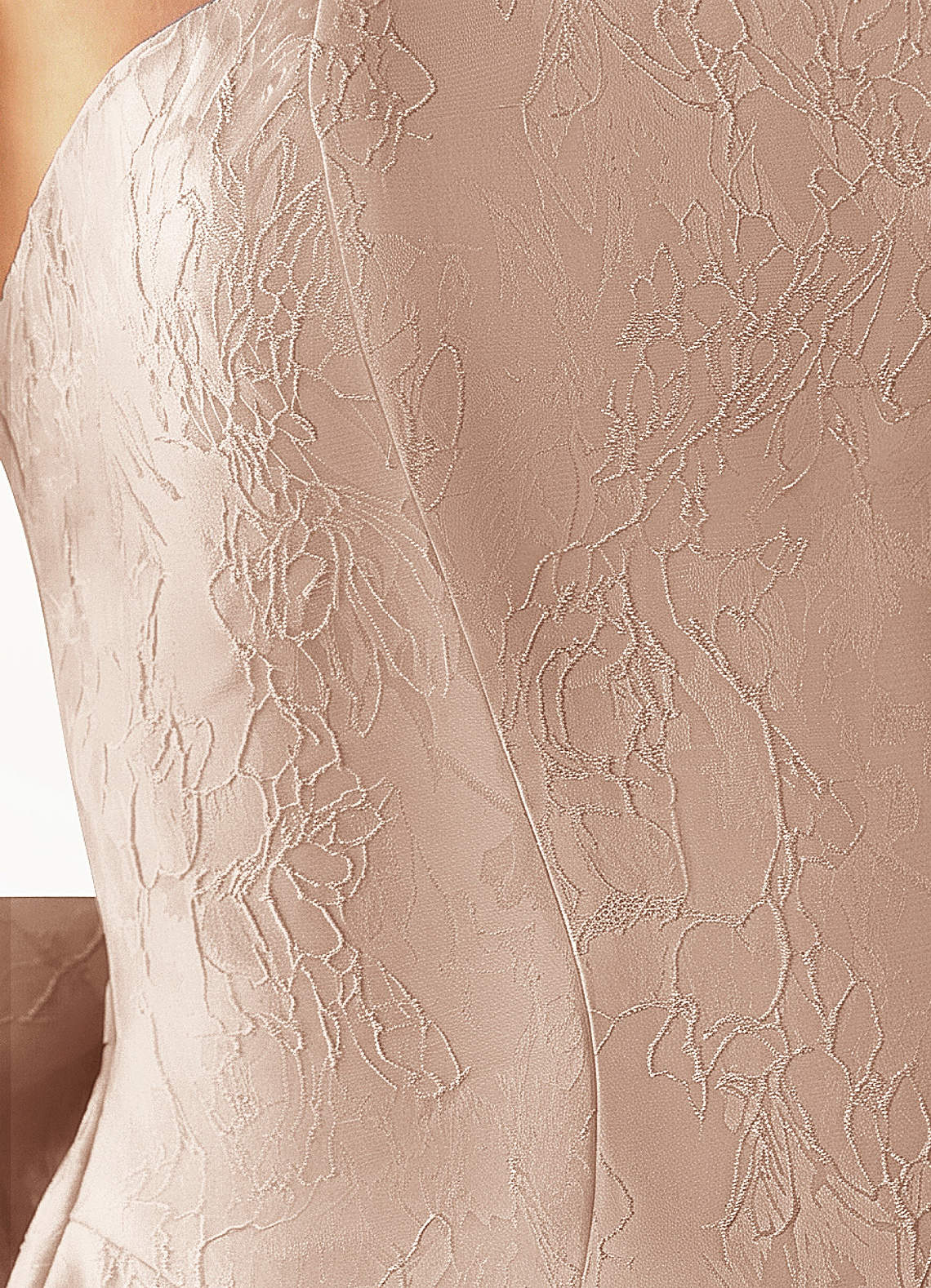 Hadleigh Fit-and-Flare Mini Strapless Jacquard Prom Dress in Light Apricot