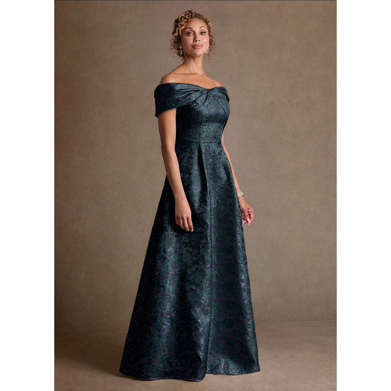Harriett A-Line Off-the-Shoulder Jacquard Mother of the Bride Dress in Dark Navy - photo 2
