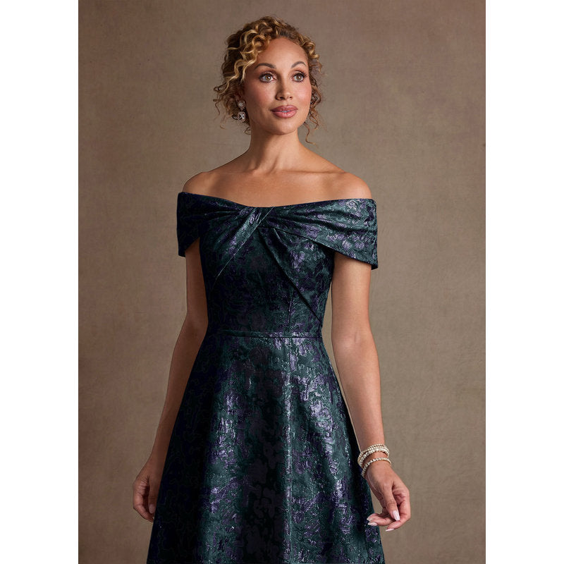 Harriett A-Line Off-the-Shoulder Jacquard Mother of the Bride Dress in Dark Navy - photo 3