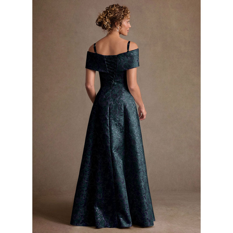 Harriett A-Line Off-the-Shoulder Jacquard Mother of the Bride Dress in Dark Navy - photo 4