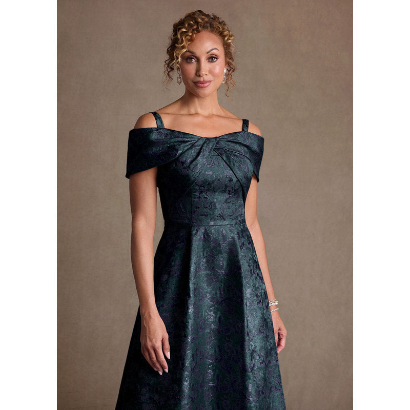 Harriett A-Line Off-the-Shoulder Jacquard Mother of the Bride Dress in Dark Navy - photo 5