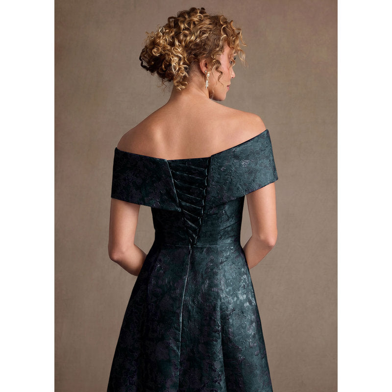 Harriett A-Line Off-the-Shoulder Jacquard Mother of the Bride Dress in Dark Navy - photo 6