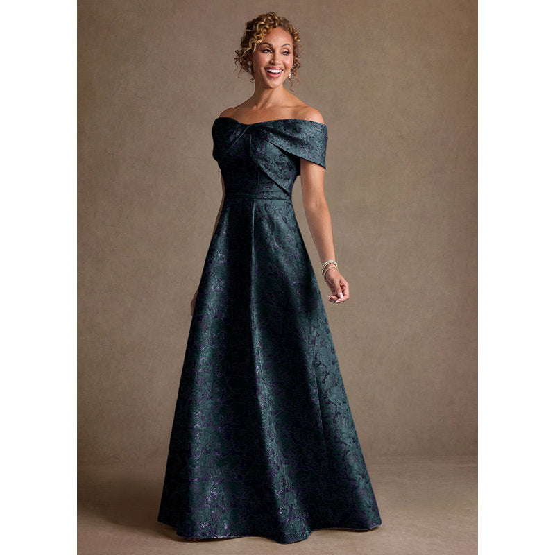 Harriett A-Line Off-the-Shoulder Jacquard Mother of the Bride Dress in Dark Navy - photo 7