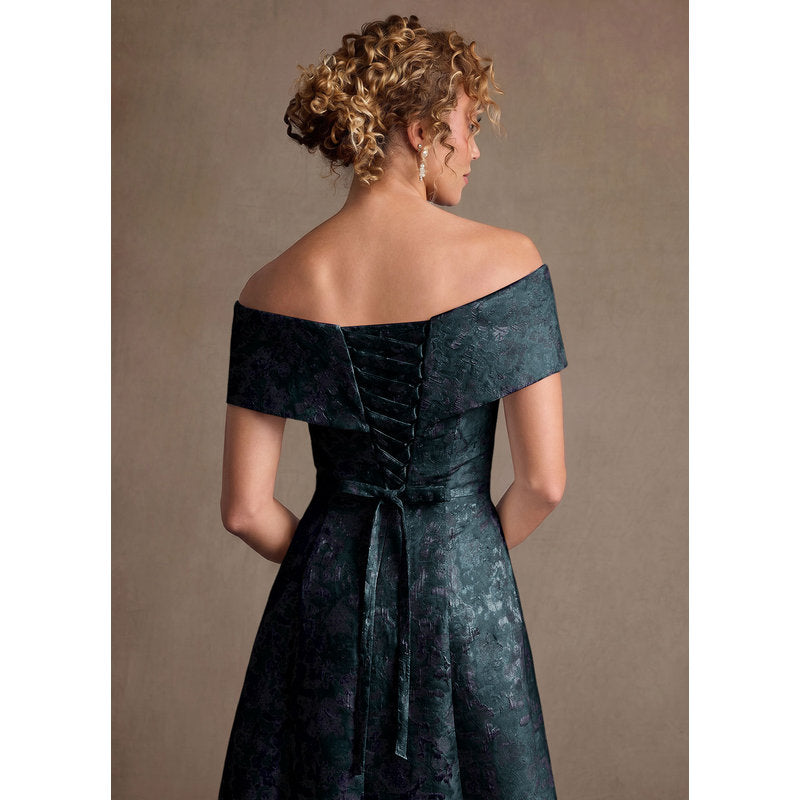 Harriett A-Line Off-the-Shoulder Jacquard Mother of the Bride Dress in Dark Navy - photo 8