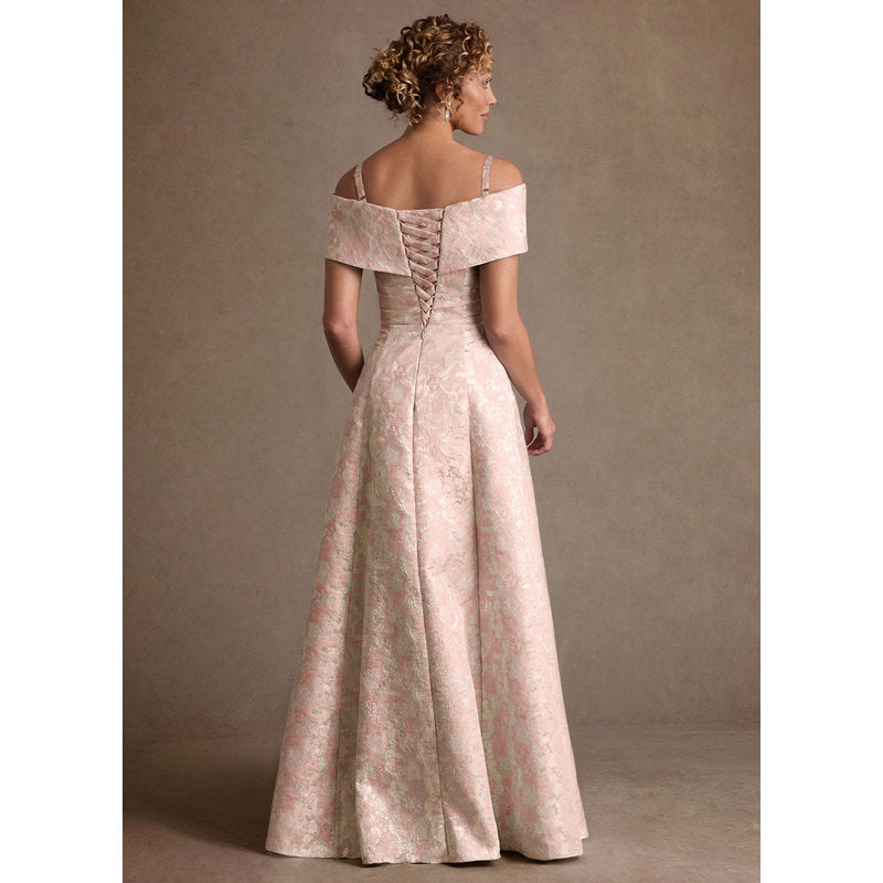 Harriett A-Line Off-the-Shoulder Jacquard Mother of the Bride Dress in Dusty Rose - photo 4