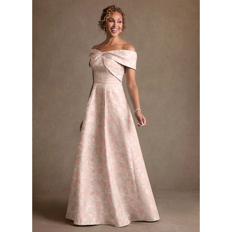 Harriett A-Line Off-the-Shoulder Jacquard Mother of the Bride Dress in Dusty Rose - photo 7