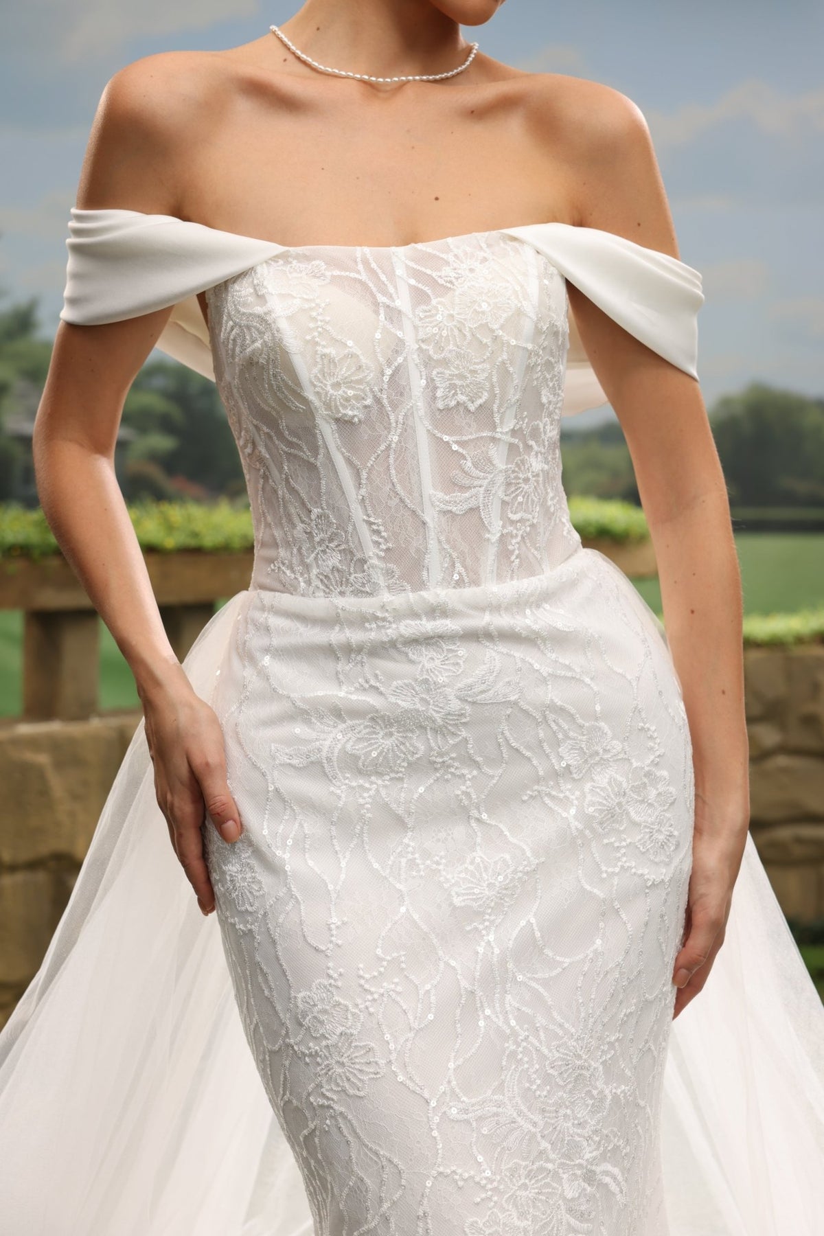 Helia Mermaid Off-the-Shoulder Straight-Neck wedding dress — design detail 7