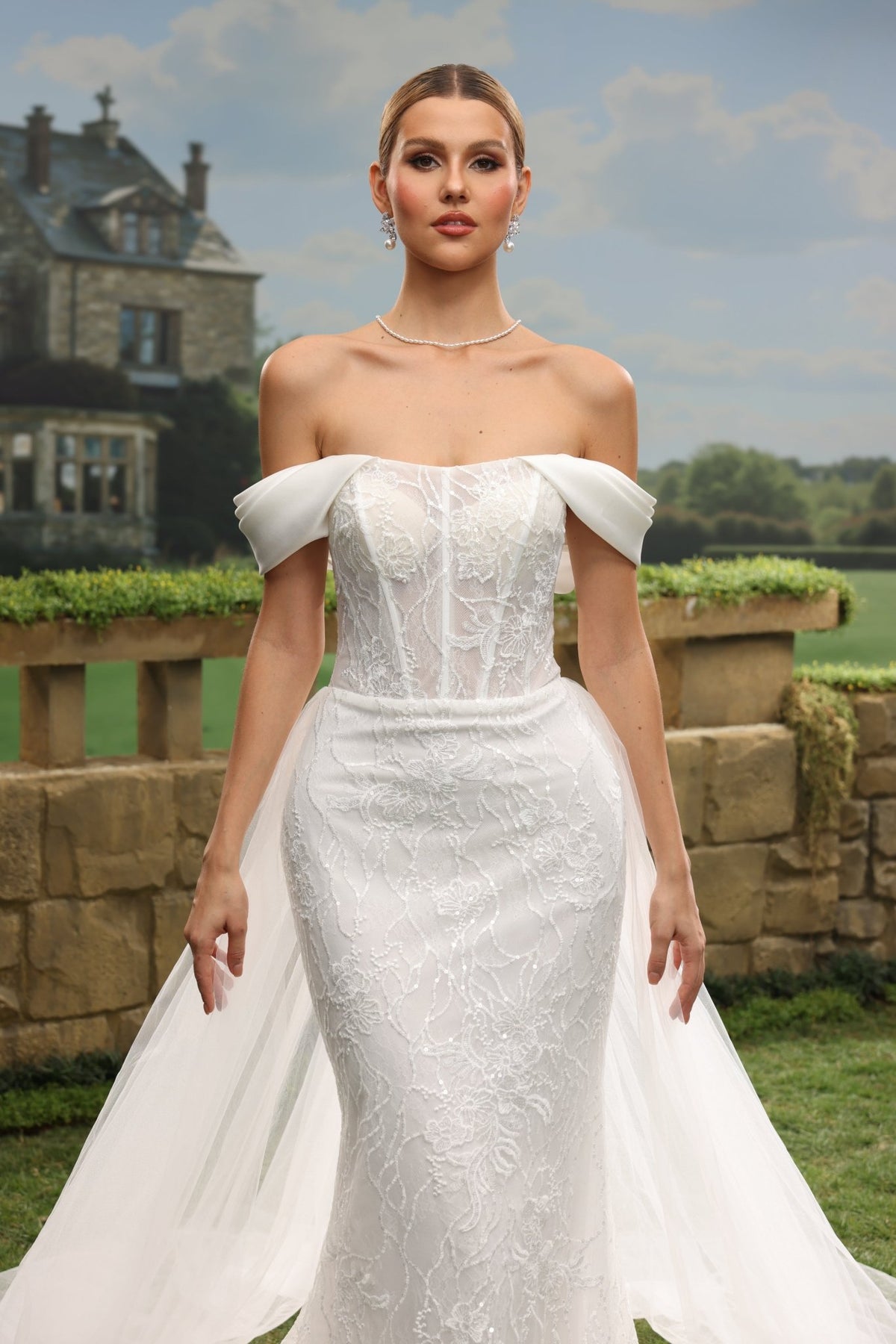 Helia Mermaid Off-the-Shoulder Straight-Neck wedding dress — design detail 6