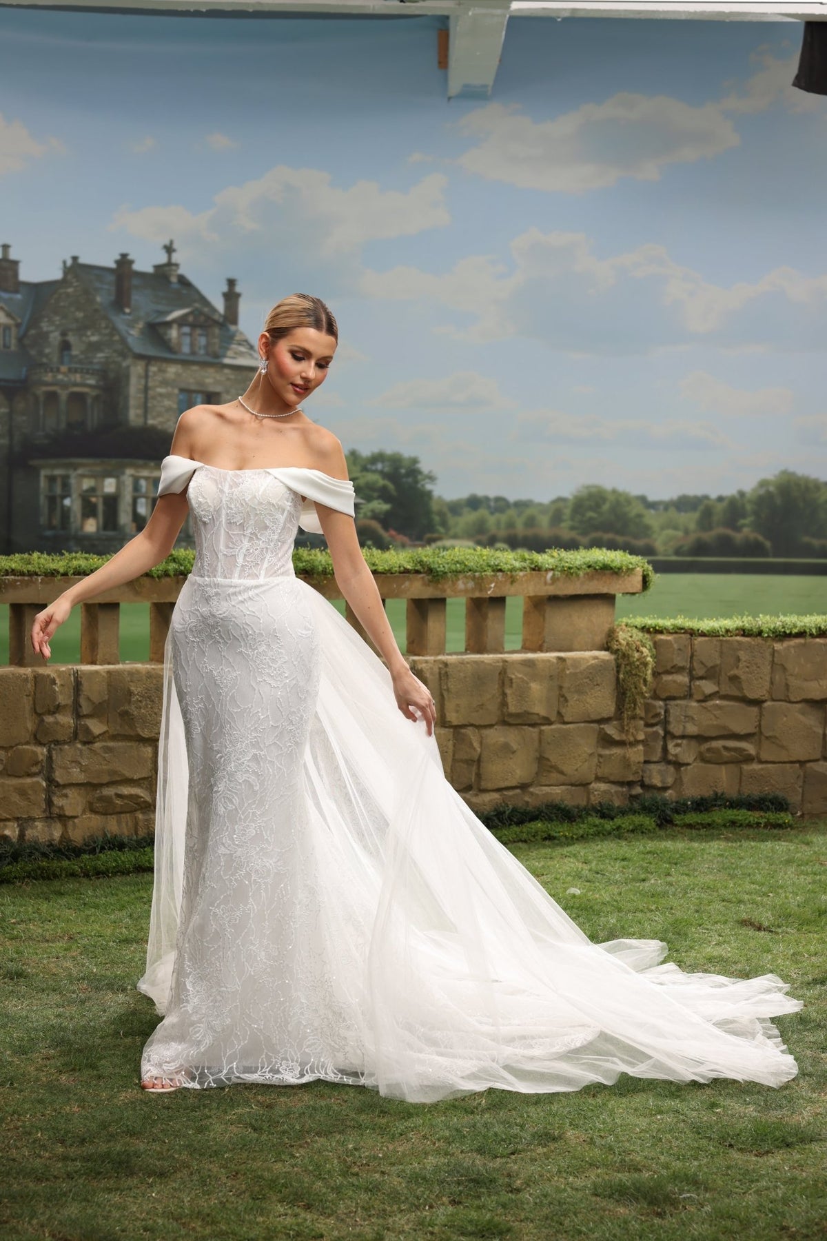 Helia Mermaid Off-the-Shoulder Straight-Neck wedding dress — design detail 10