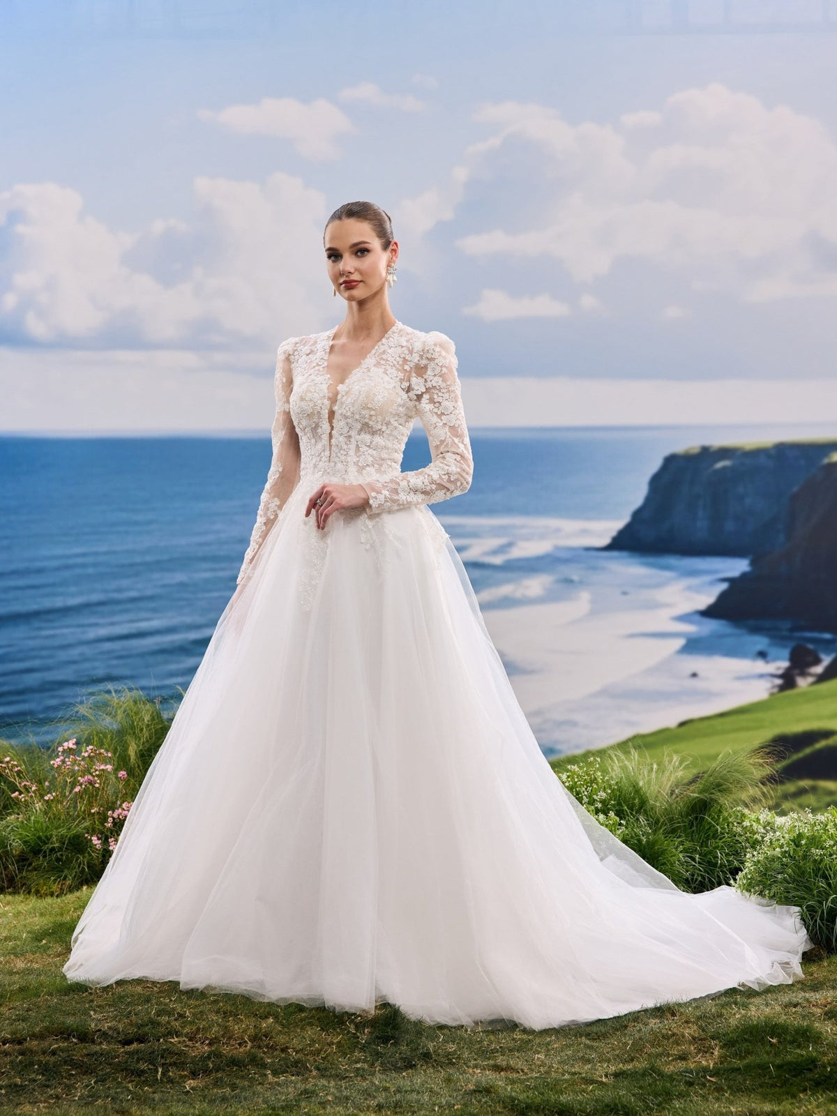 Helora white A-Line wedding dress, detail and alternate angle
