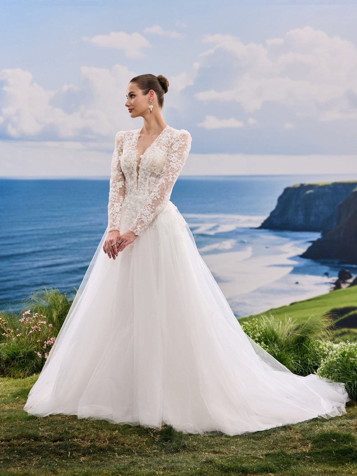 Helora white A-Line wedding dress, detail and alternate angle