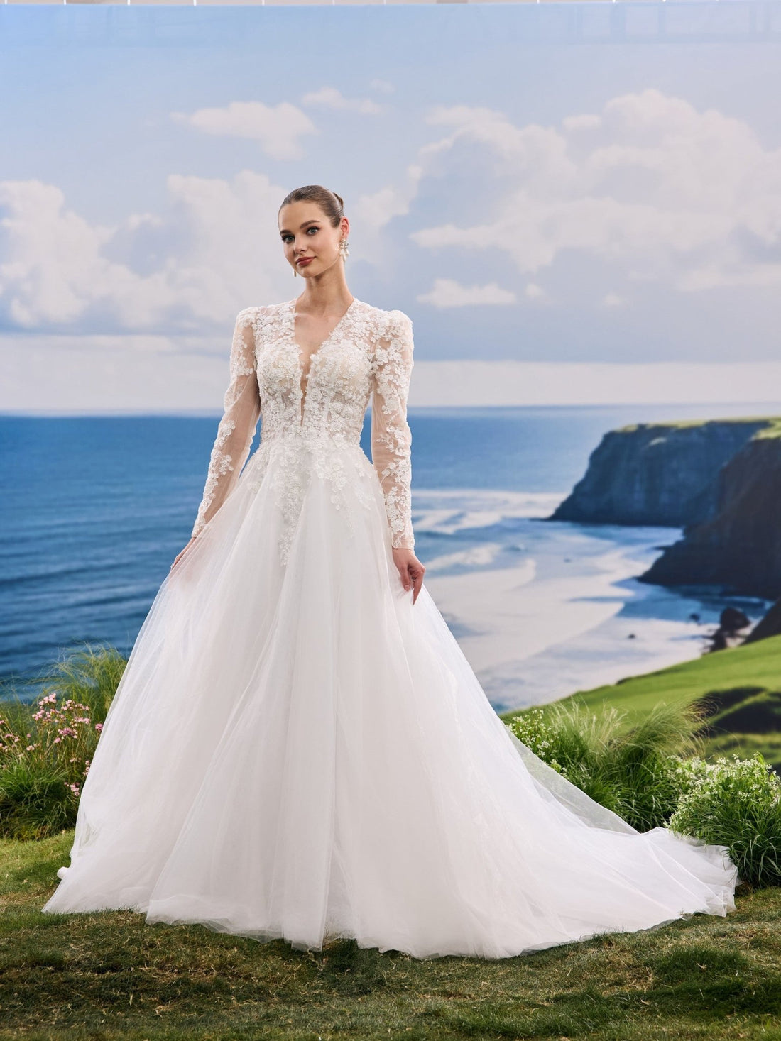 Helora white A-Line wedding dress, front view
