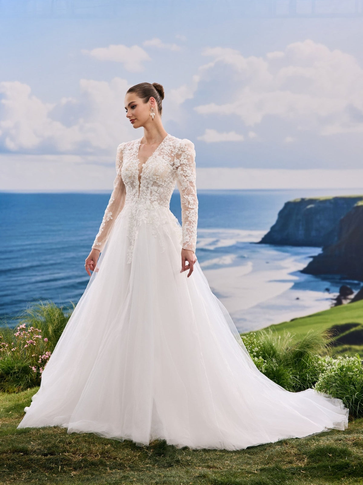 Helora white A-Line wedding dress, detail and alternate angle