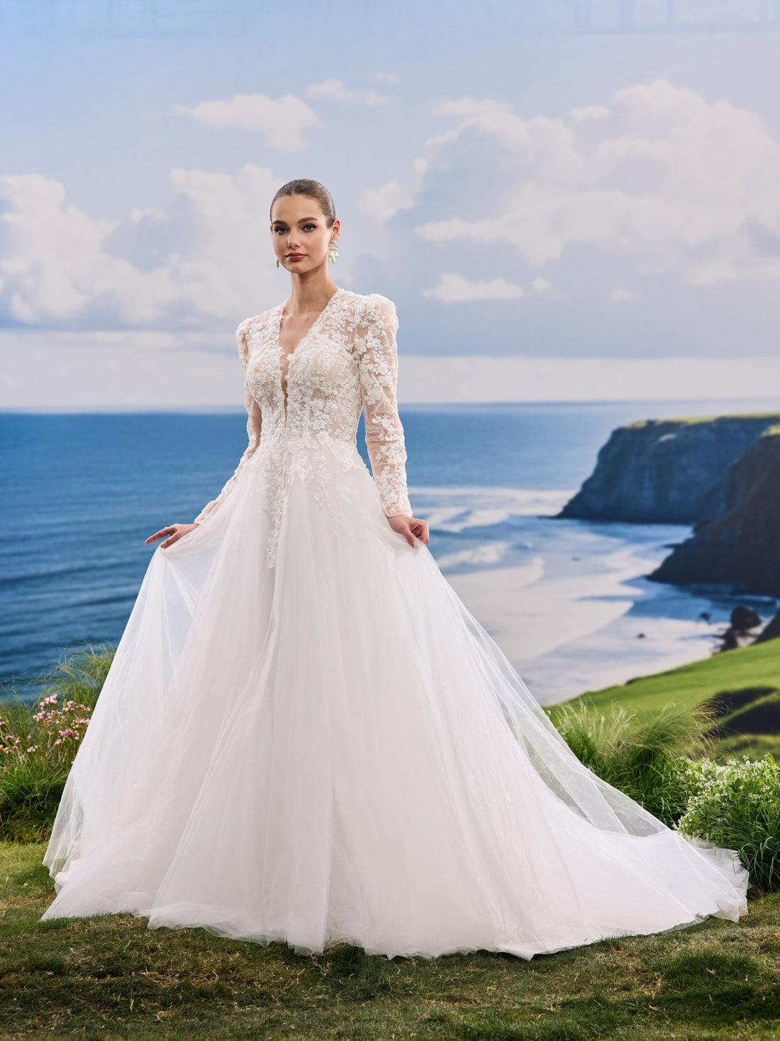 Helora white A-Line wedding dress, front view
