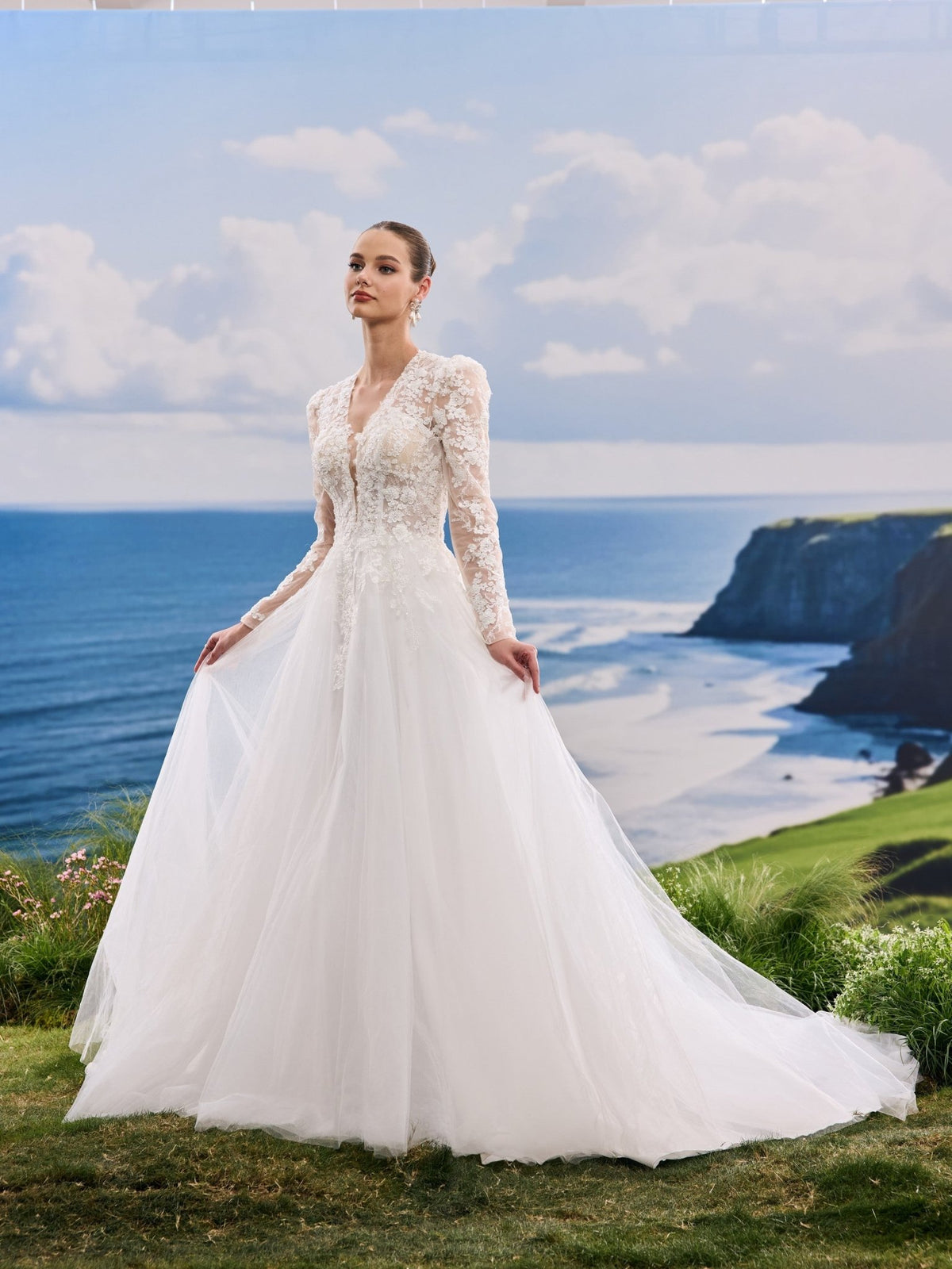 Helora white A-Line wedding dress, detail and alternate angle