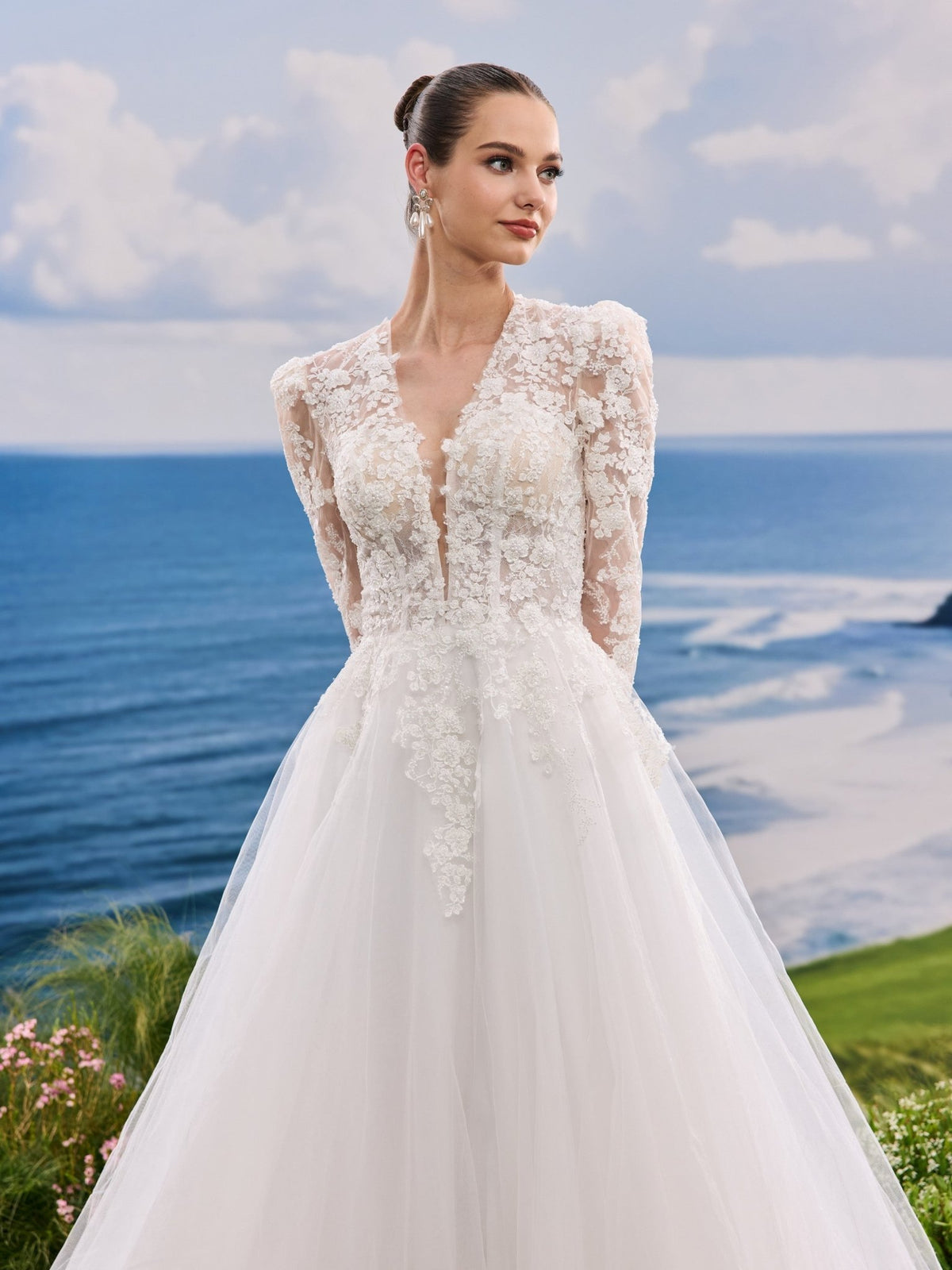 Helora white A-Line wedding dress, detail and alternate angle
