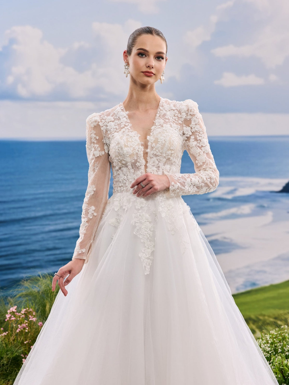 Helora white A-Line wedding dress, detail and alternate angle
