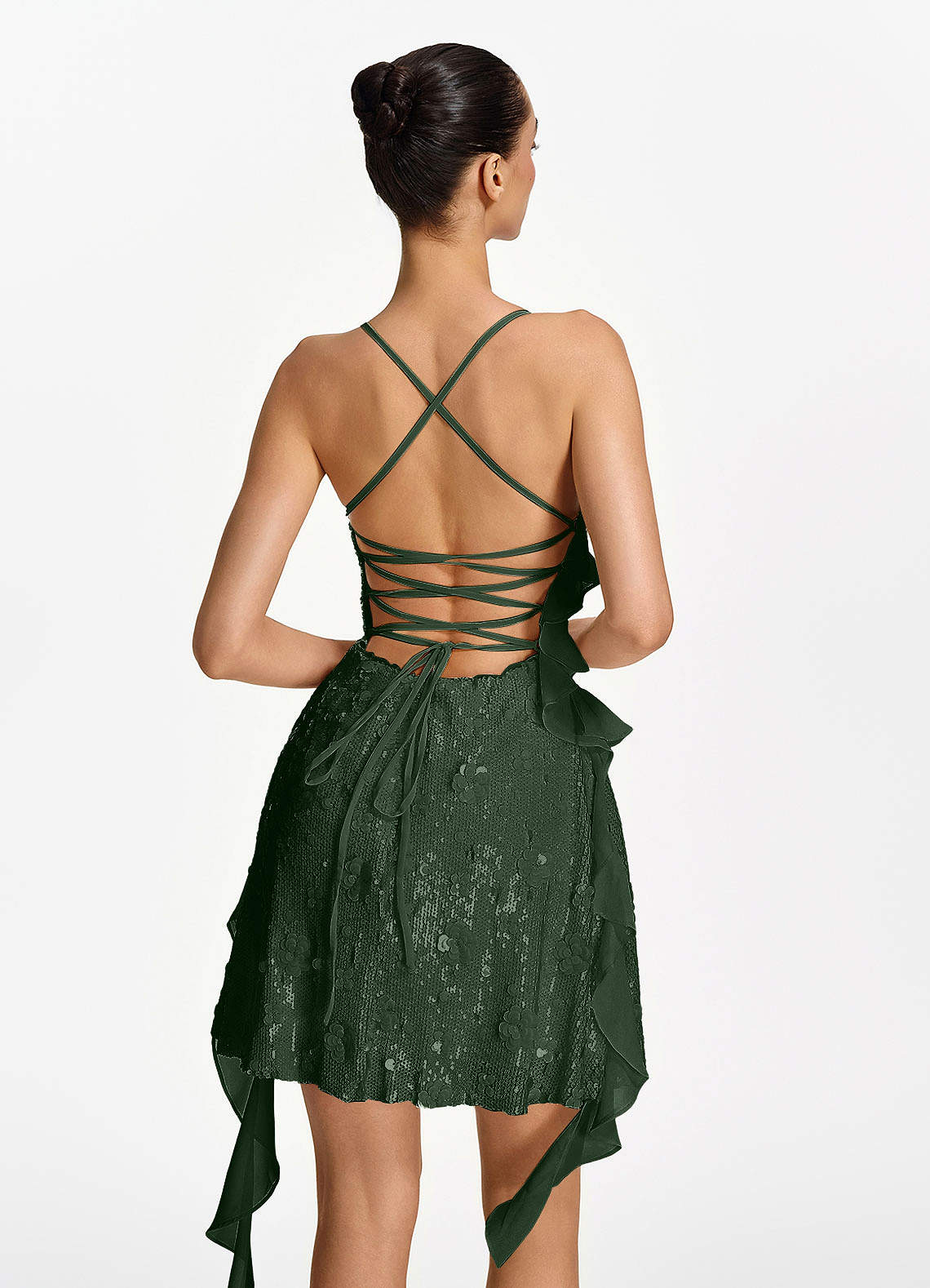 Honorata Bodycon Mini Cowl-Neck Sequined Stretch Mesh Prom Dress in Dark Green