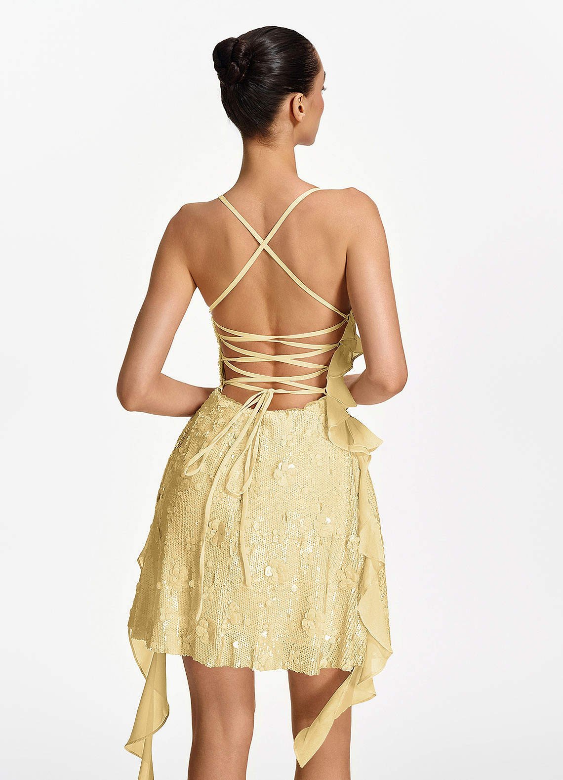 Honorata Bodycon Mini Cowl-Neck Sequined Stretch Mesh Prom Dress in Gold
